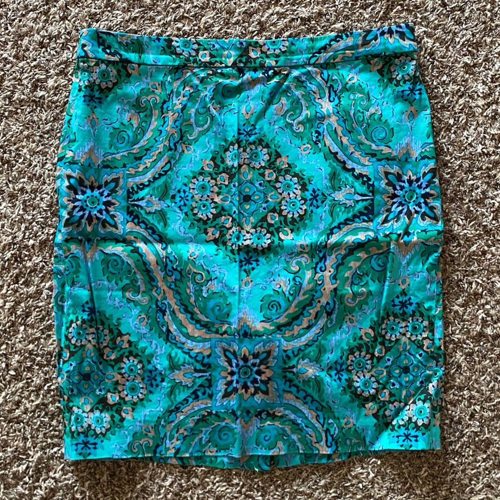 J. Crew Blue Paisley/Geometric Pencil Skirt